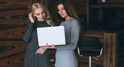 Two business woman with computer