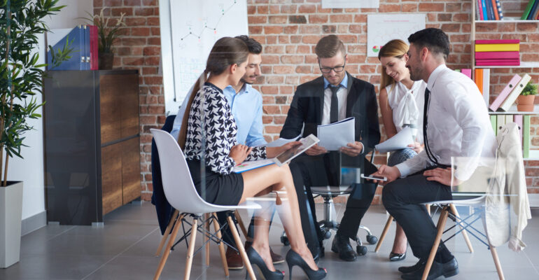 Sitting in the circle while business meeting